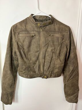 Cider Olive-Taupe Suede Moto Jacket